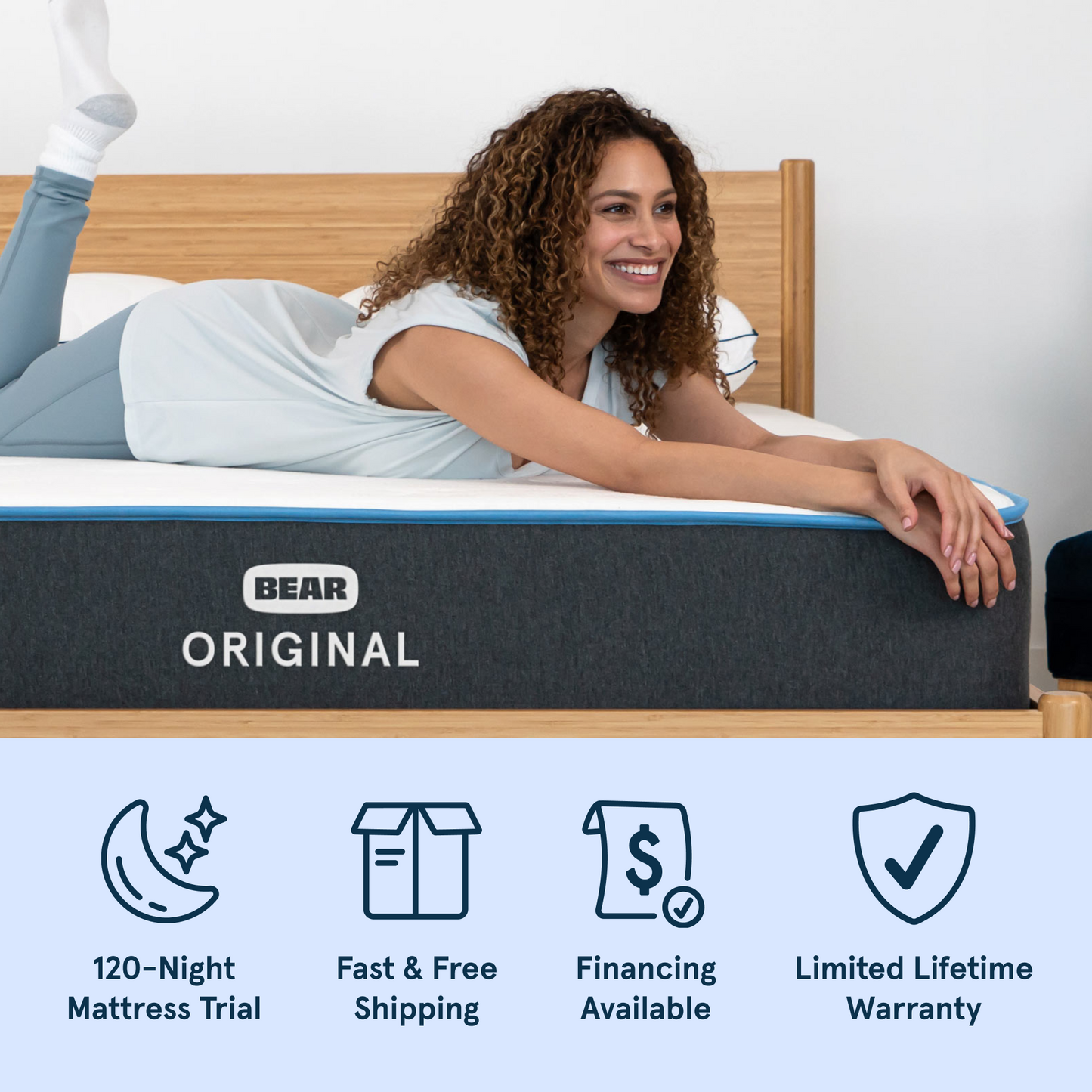 Bear Original Mattress with 120-night trial, fast & free shipping, financing available, and a limited lifetime warranty.