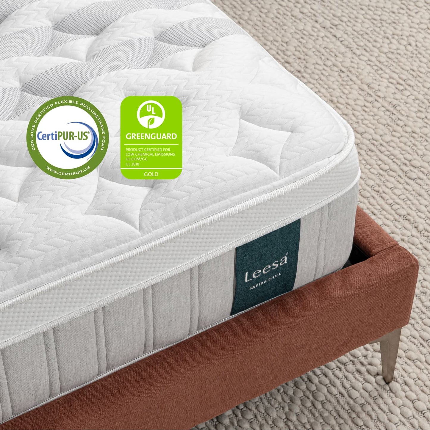 Closeup of the Sapira Chill Hybrid Mattress.