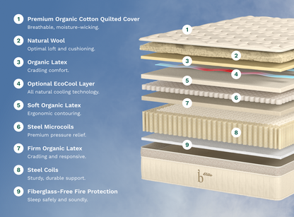 A rendered image showing each layer of the Birch Elite mattress