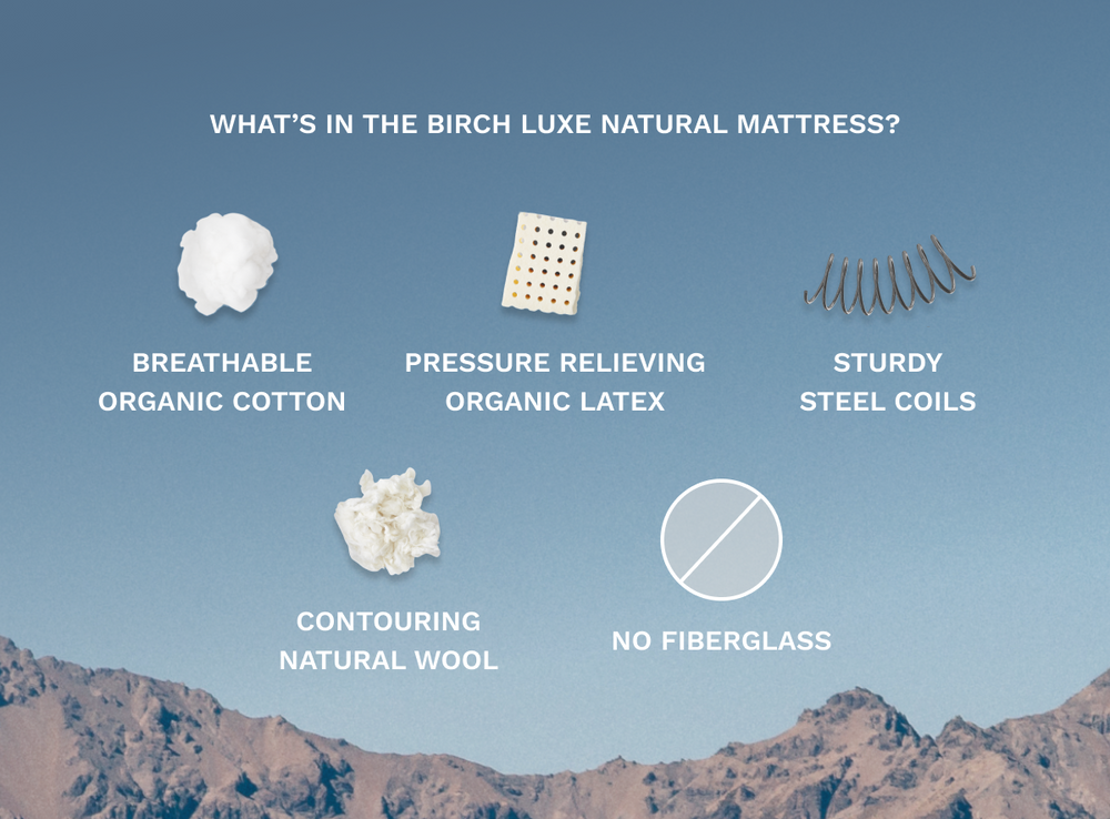 A rendered image showcasing the materials in the Birch Natural Mattress
