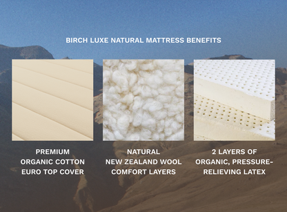 A rendered image showcasing the materials used: organic cotton, natural wool, organic latex