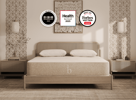 A rendered image featuring the Birch Natural Mattress in a bedroom scene