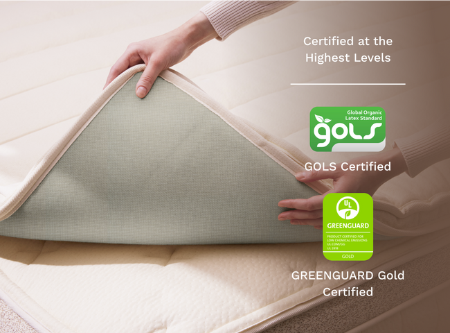 A rendered image showcasing GOLS and Greenguard Gold Certifications 