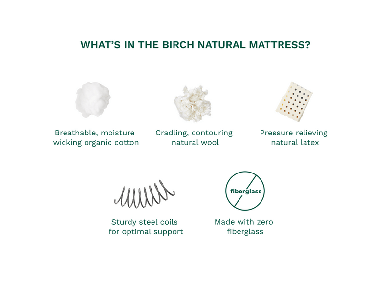 The Birch Natural Mattress is fiberglass-free
