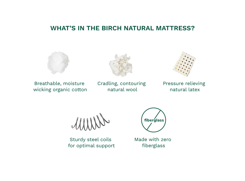 The Birch Natural Mattress is fiberglass-free