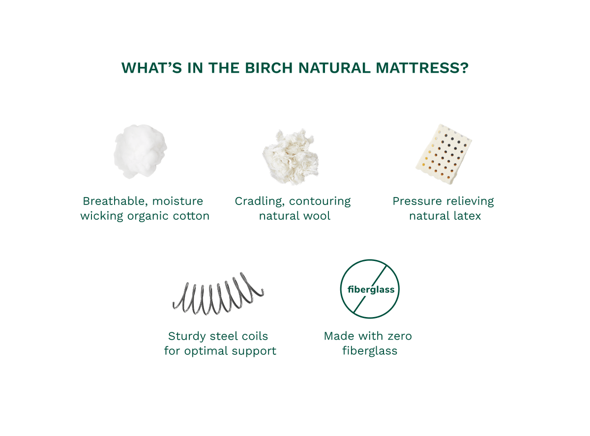 The Birch Natural Mattress is fiberglass-free