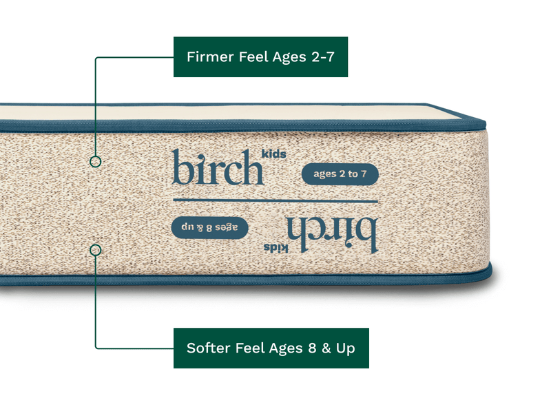The Birch Kids Natural Mattress has a firmer side and a softer side