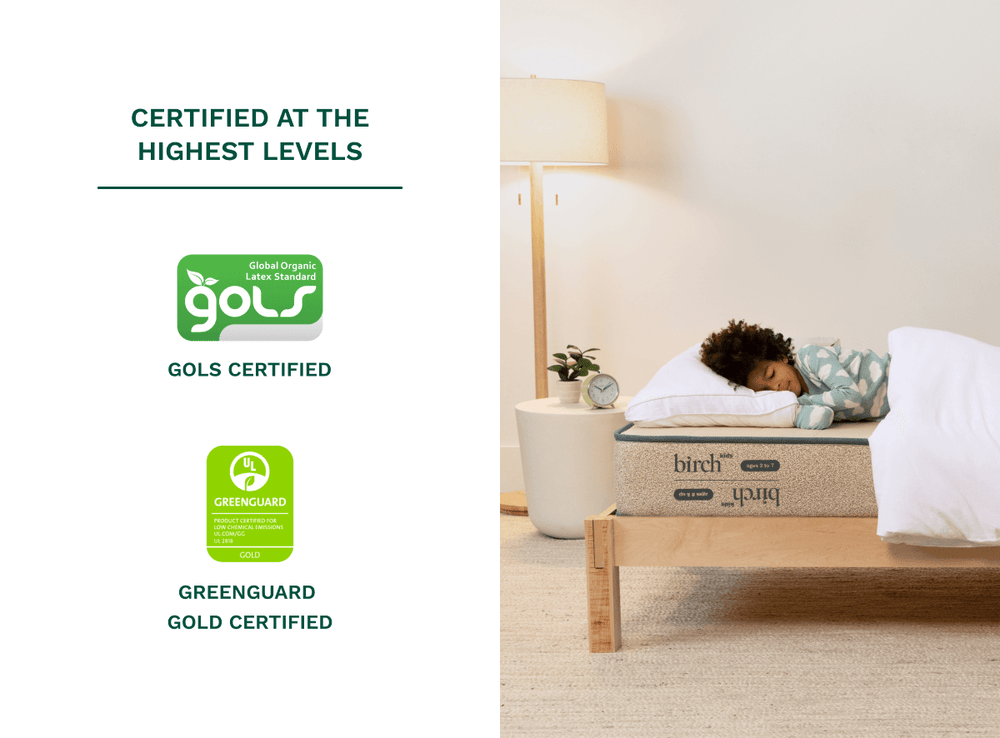 Birch mattress certified GOLS organic and GREENGUARD Gold for safe, non-toxic sleep.