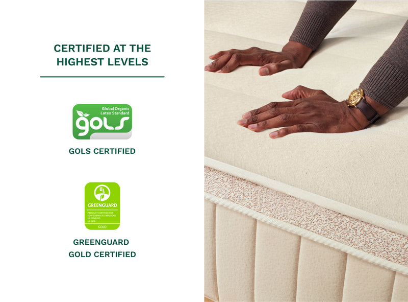 Birch Luxe mattress certified GOLS and GREENGUARD Gold for organic, safe, and eco-friendly sleep