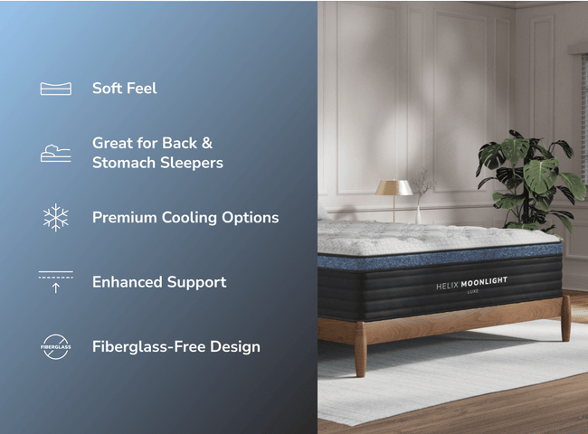 Shop the Helix Moonlight Luxe Mattress for The Mattress Shop, showcasing product thumbnail image for Helix Moonlight Luxe on the product page.