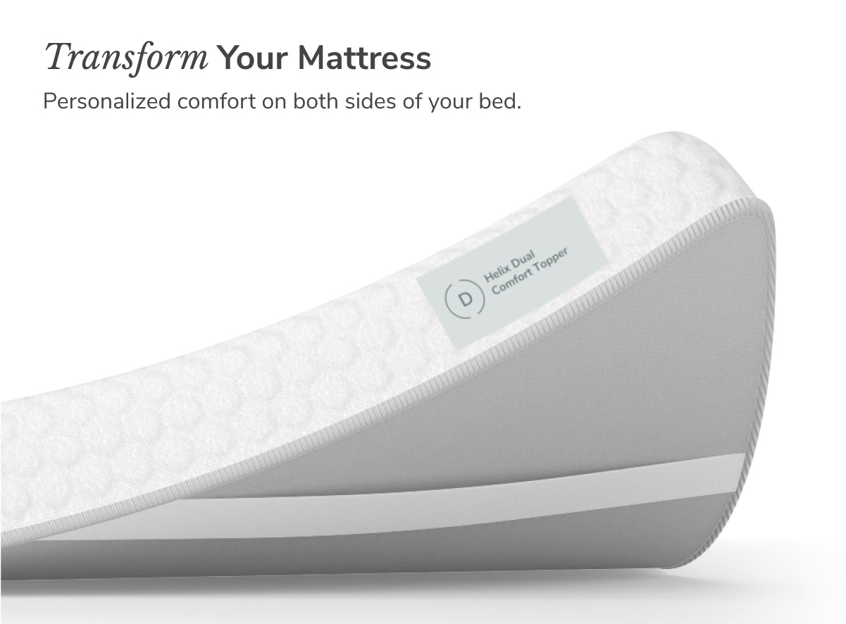 Gray mattress topper with brand logo on a white background