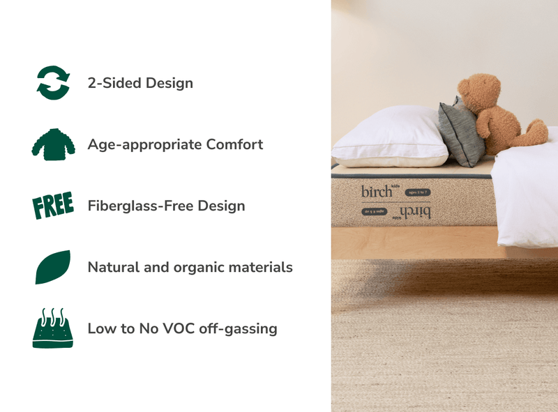 The Birch Kids Natural Mattress has low VOC off-gassing