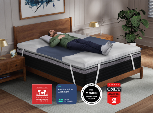 A rendered image of the ErgoAlign Mattress Topper for The Mattress Shop, showcasing product thumbnail image for Helix ErgoAlign Mattress Topper with GlacioTex on the product page.