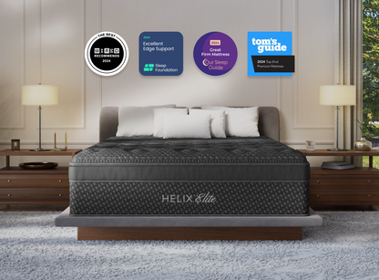 A rendered image of the Dawn Elite mattress in a bedroom scene.