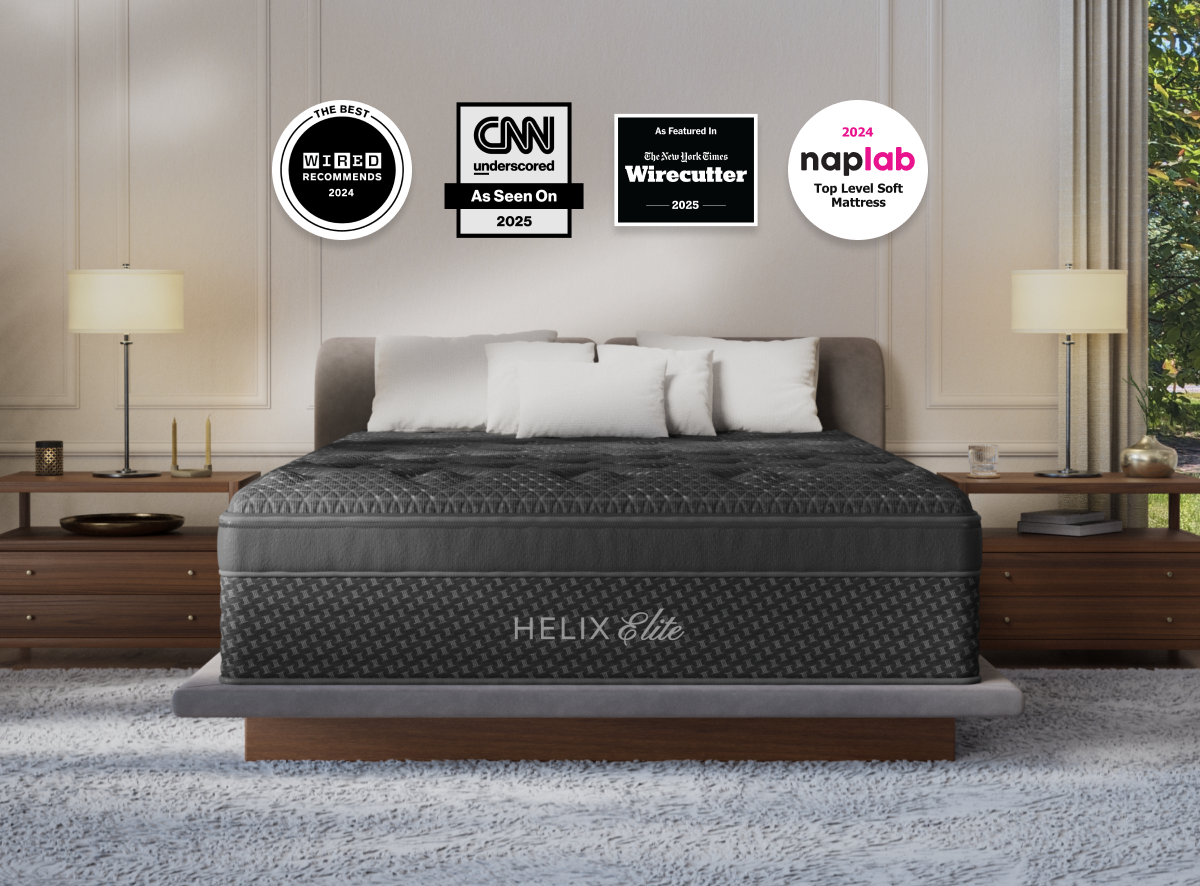 A rendered image of the Moonlight Elite mattress in a bedroom scene. for The Mattress Shop, showcasing product image for Helix Moonlight Elite on the product page.