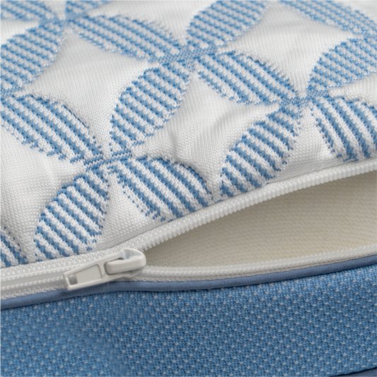 luxury cooling pillow zipper detail texture for The Mattress Shop, showcasing product image for Luxury Cooling Gel Memory Foam Pillow on the collection page.