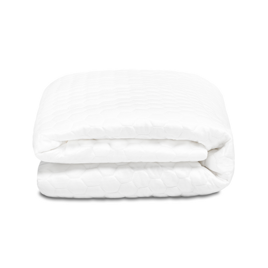 folded cooling mattress protector product on white background for The Mattress Shop, showcasing product image for Luxury Cooling Mattress Protector on the collection page.