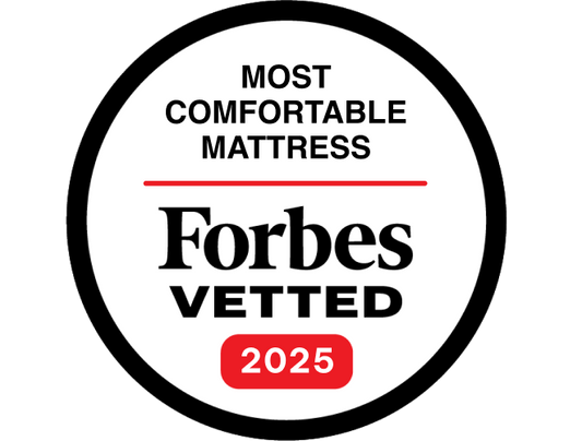 Birch Kids Forbes Vetted Most Comfortable Mattress 2025 badge on a white background