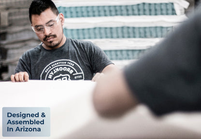Brooklyn Bedding Plank mattress assembled by hand in Arizona factory by Brooklyn Bedding factory worker