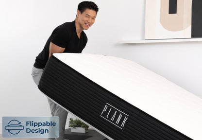 Plank flippable mattress with dual-sided firmness, high-density foam layers, and durable support core.