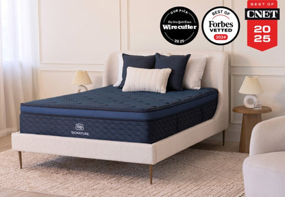 Brooklyn Bedding Signature mattress, Wirecutter our pick, Forbes Vetted best of, and CNET best of 2025.