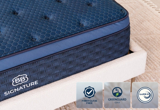 Brooklyn Bedding Signature mattress fiberglass free, GREENGUARD Gold, and CertiPUR-US certified. for The Mattress Shop, showcasing product image for Brooklyn Bedding Signature Hybrid on the collection page.