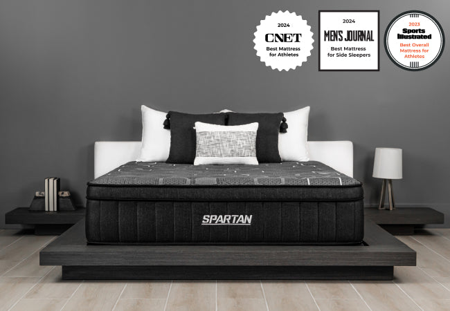 Brooklyn Bedding Spartan mattress, CNET best for athletes, Men's Journal best for side sleepers, Sports Illustrated best overall. for The Mattress Shop, showcasing product image for Brooklyn Bedding Spartan on the product page.