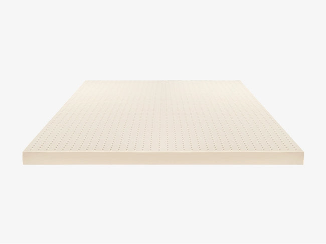 Brooklyn Bedding Talalay latex mattress topper side profile view with pinhole aeration on white background for The Mattress Shop, showcasing product image for Brooklyn Bedding Latex Topper on the product page.
