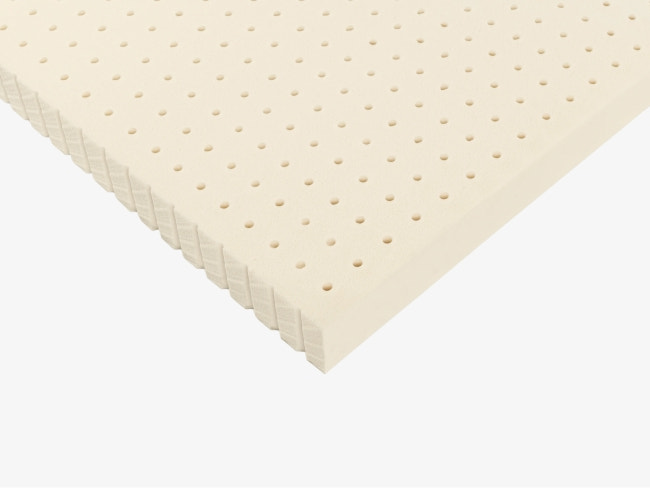 Brooklyn Bedding Talalay latex mattress topper angled corner view showing pinhole aeration and thickness for The Mattress Shop, showcasing product image Brooklyn Bedding Latex Topper on the page: Best Mattress Toppers page.