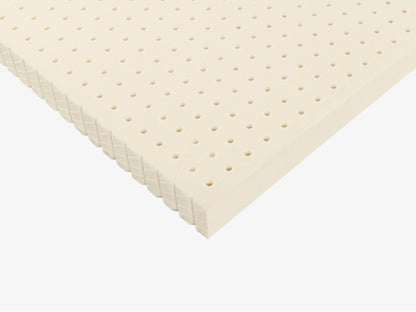 Brooklyn Bedding Talalay latex mattress topper angled corner view showing pinhole aeration and thickness