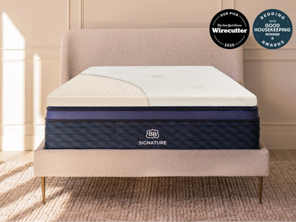 Brooklyn Bedding Talalay latex mattress topper on Signature mattress, Wirecutter pick and Good Housekeeping winner