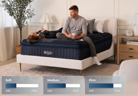 Brooklyn Bedding ThermoBalance Elite mattress available in soft, medium, and firm, man relaxing on bed. for The Mattress Shop, showcasing product image for Brooklyn Bedding ThermoBalance Elite on the collection page.