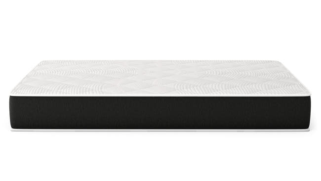Bear Original mattress full side view with white wave-pattern cover and charcoal base on white background for The Mattress Shop, showcasing product image Bear Original on the page: Best Memory Foam Mattresses page.