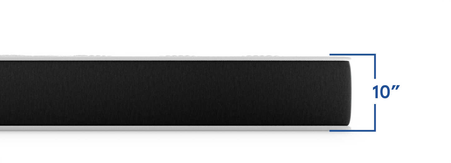 Bear Original mattress side profile showing 10-inch height with white top and dark charcoal base for The Mattress Shop, showcasing product image for Bear Original on the product page.