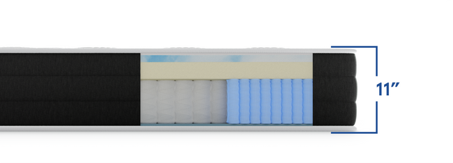 Bear Original Hybrid mattress cross-section showing foam and coil layers at 11-inch profile height for The Mattress Shop, showcasing product thumbnail image for Bear Original Hybrid on the product page.
