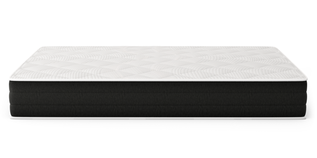 Bear Original Hybrid mattress full side view with white wave-pattern cover and black foundation on white for The Mattress Shop, showcasing product thumbnail image for Bear Original Hybrid on the product page.