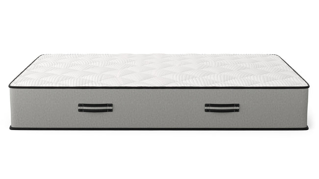 Bear Pro Foam mattress full side view showing gray ribbed base with dual carry handles on white background for The Mattress Shop, showcasing product thumbnail image for Bear Pro Foam on the product page.