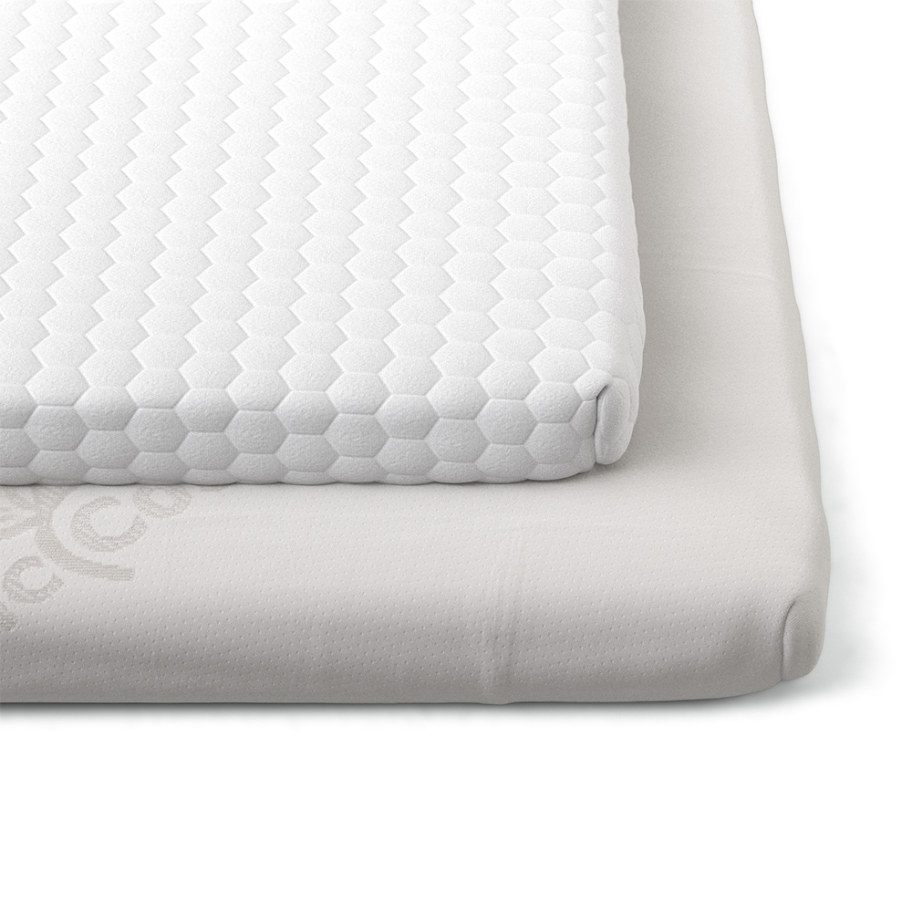 Nolah AirFoam® Luxe Mattress Topper cover options: organic cotton and cooling GlacioTex™