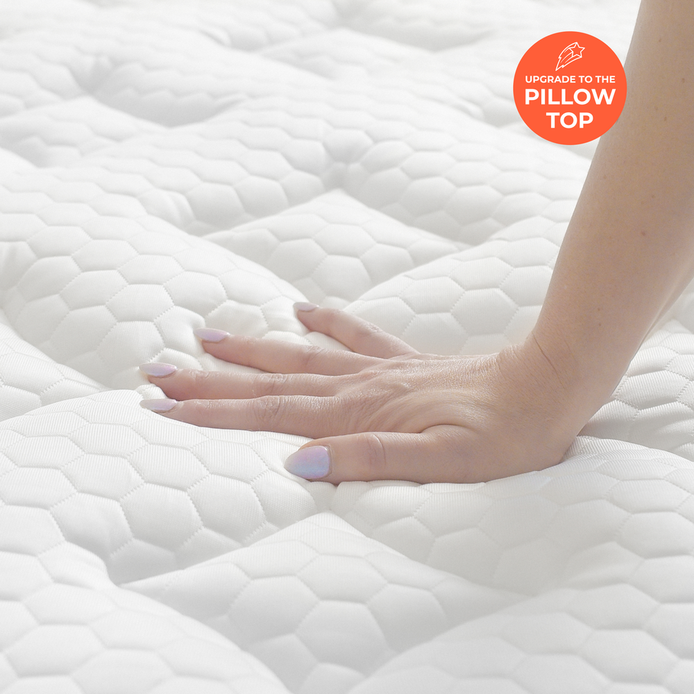 Premium mattress surface with pressure-relief comfort and optional plush pillow-top upgrade.