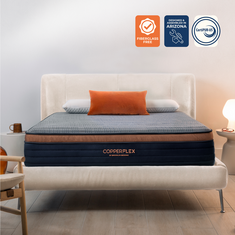 BB CopperFlex mattress front view showing its cooling features and responsive foam layers for optimal comfort.