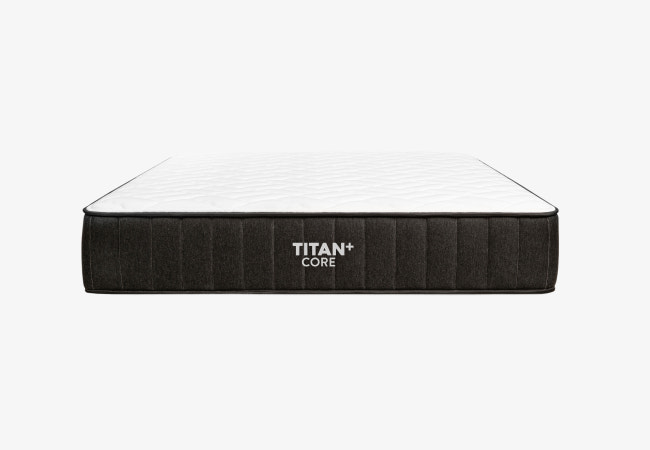 Brooklyn Bedding Titan+ Core mattress shown in side profile on white background, product listing view. for The Mattress Shop, showcasing product image Brooklyn Bedding Titan Plus Core on the page: Best Mattresses for Heavy Sleepers page.