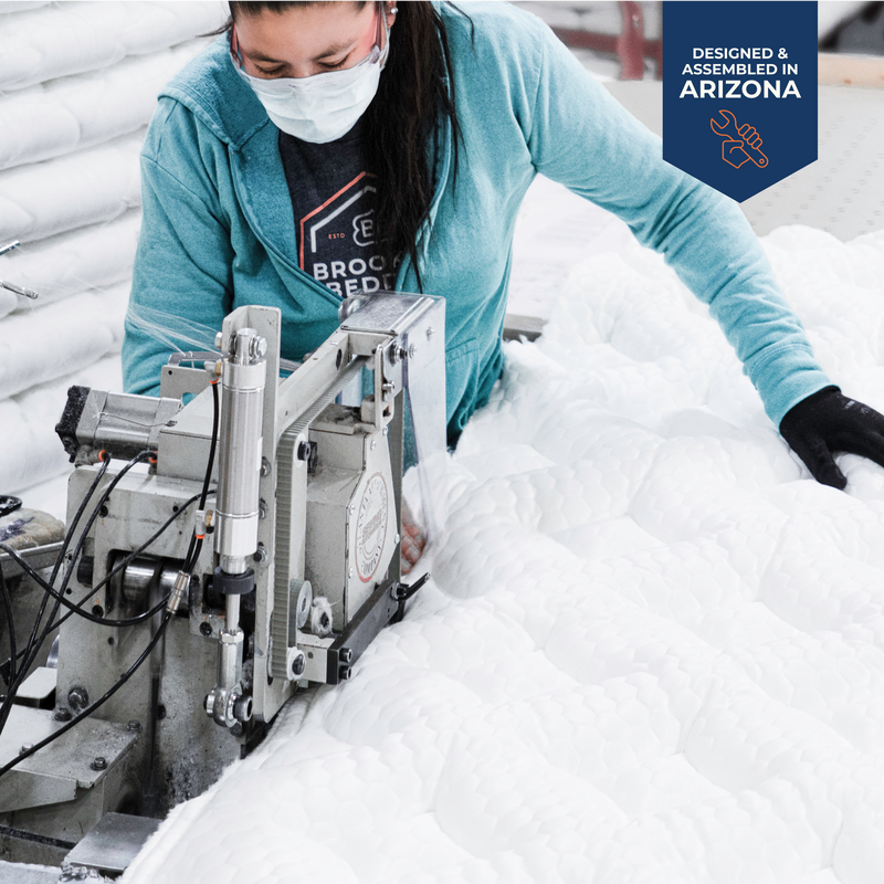 brooklyn bedding factory worker assembling mattress
