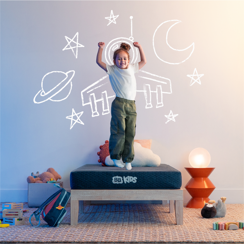 bb kids mattress lifestyle image with chalk drawing
