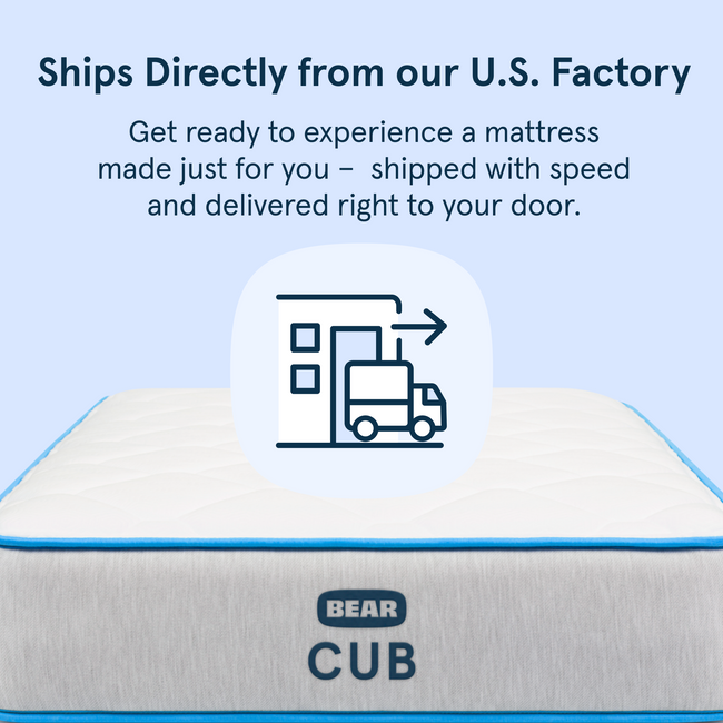 Bear Cub Kids Mattress ships free from U.S. factory for The Mattress Shop, showcasing product image Bear Cub - Kids Mattress on the page: Best Mattresses for Kids page.