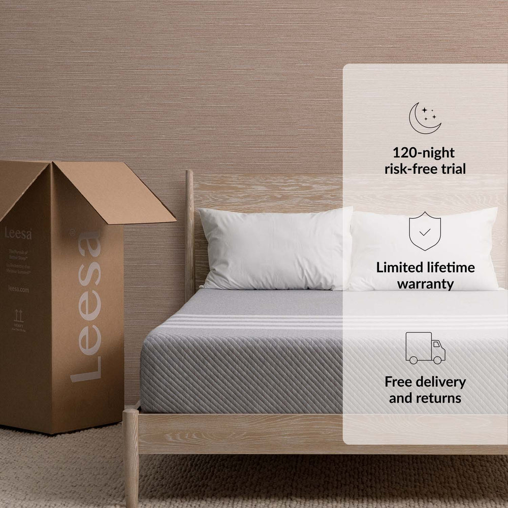 Leesa Original Hybrid mattress with hybrid construction providing responsive support and cooling foam layers for deep sleep.