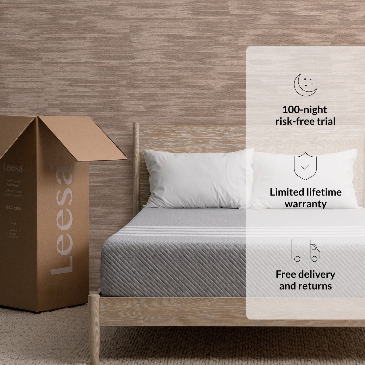 The Leesa Original Hybrid Mattress in a bedroom.