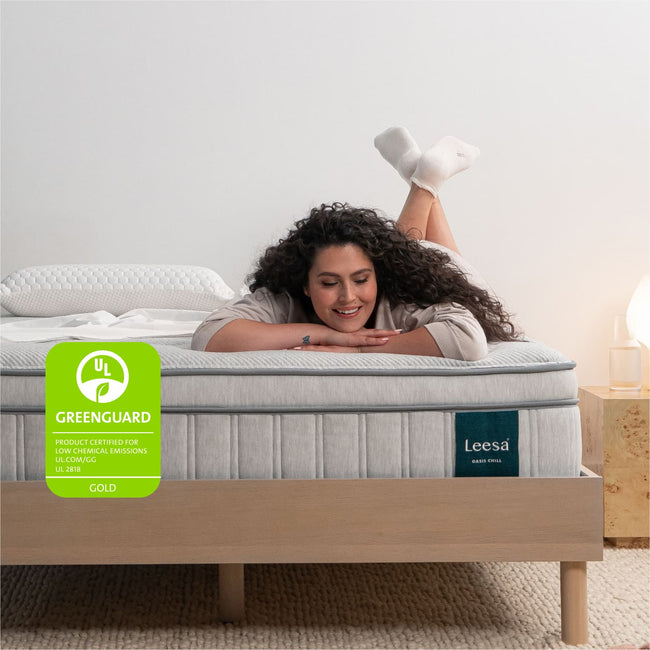 Leesa Chill Oasis mattress showing its cooling features and soft foam layers for ultimate temperature-regulated comfort. for The Mattress Shop, showcasing product thumbnail image for Leesa Oasis Chill Hybrid Mattress on the product page.