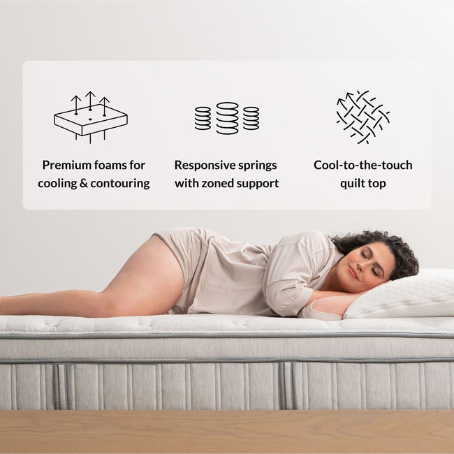 Leesa Chill Oasis mattress with temperature-regulating foam designed to keep you cool while sleeping soundly. for The Mattress Shop, showcasing product thumbnail image for Leesa Oasis Chill Hybrid Mattress on the product page.