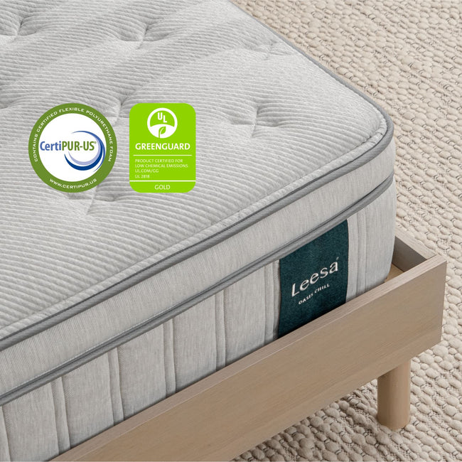 Leesa Original Hybrid mattress offering hybrid support and cooling technology for a perfect balance of comfort. for The Mattress Shop, showcasing product thumbnail image for Leesa Oasis Chill Hybrid Mattress on the product page.