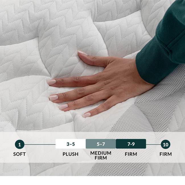 Hand touching a Leesa Sapira Chill Mattress. for The Mattress Shop, showcasing product image Leesa Sapira Chill Hybrid Mattress on the page: Best Hybrid Mattresses page.